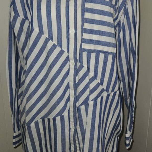 STUDIO 1886 Blue White Asymmetrical Striped Tunic Blouse Ladies L 12 14 - Picture 3 of 5